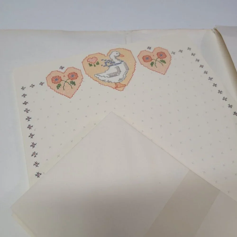 Current Blue Goose Cross Stitch Stationary Set Vintage Beige Granny‎